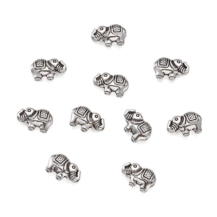 Craftdady 20Pcs Antique Silver Metal Lucky Elephant Spacer Charm Beads 8.5x12mm Tibetan Detailed Carved Animal Beads for DIY Jewelry Craft Making