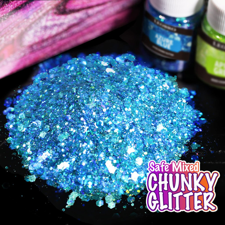 LEOBRO Holographic Chunky Glitter, 15 Colors Craft Glitter for Resin, Nail Body, Jewelry Arts and Crafts, with 5 Mixing Spoons