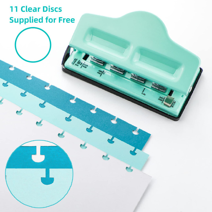 Gocreate Mint Planner Hole Punch 11 Binding Discs Supplied Adjustable Mushroom Hole Puncher for Disc-Bound Happy Planners,Punch Your Own Paper,Notebo