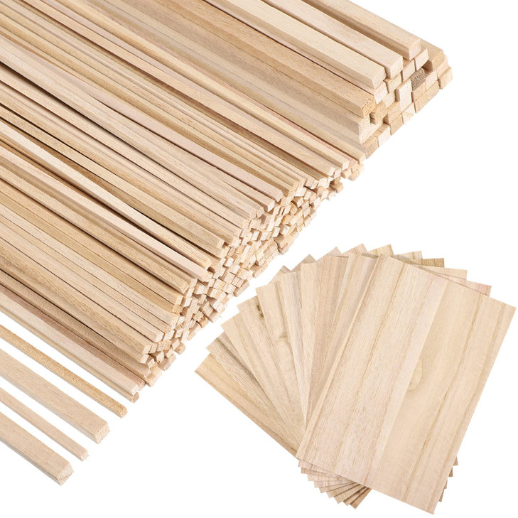 240 Pieces Balsa Wood Sticks Hardwood Square Wooden Craft Dowel Rods Unfinished Balsa Wood Sheets 12 Inch Thin Wooden Strips 1/4 Inch 1/8 Inch for DI