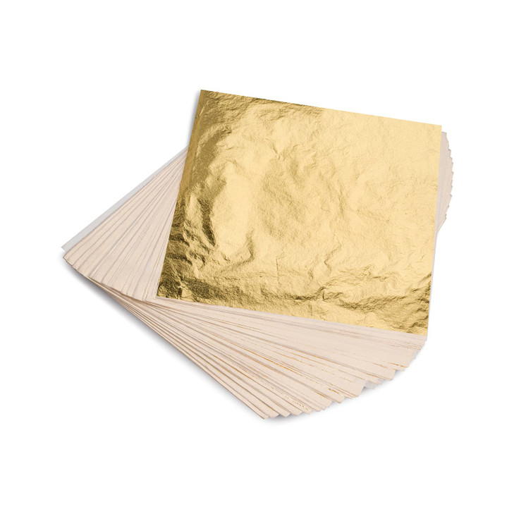 KraftiSky Gold Leaf Sheets - 100 Gold Foil Sheets - 14 x 14 cm Multipurpose Gold Leaf for Nails, Art & DIY Projects, Picture Frames, Home Walls, Inte