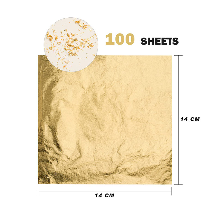 KraftiSky Gold Leaf Sheets - 100 Gold Foil Sheets - 14 x 14 cm Multipurpose Gold Leaf for Nails, Art & DIY Projects, Picture Frames, Home Walls, Inte