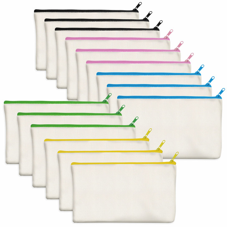 15 Pieces Canvas Colorful Zipper Bags, DIY Craft Bags Travel Canvas Makeup Pouches for Cosmetic Toiletry Stationery Storage (Beige, 8.3 x 4.7) 