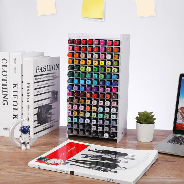 Yrangee Marker Organizer, 120 Slots Marker Holder Organizer, Marker Storage with Divider Art Marker Rack for Pens Colored Pencils Art Brushes Adjusta