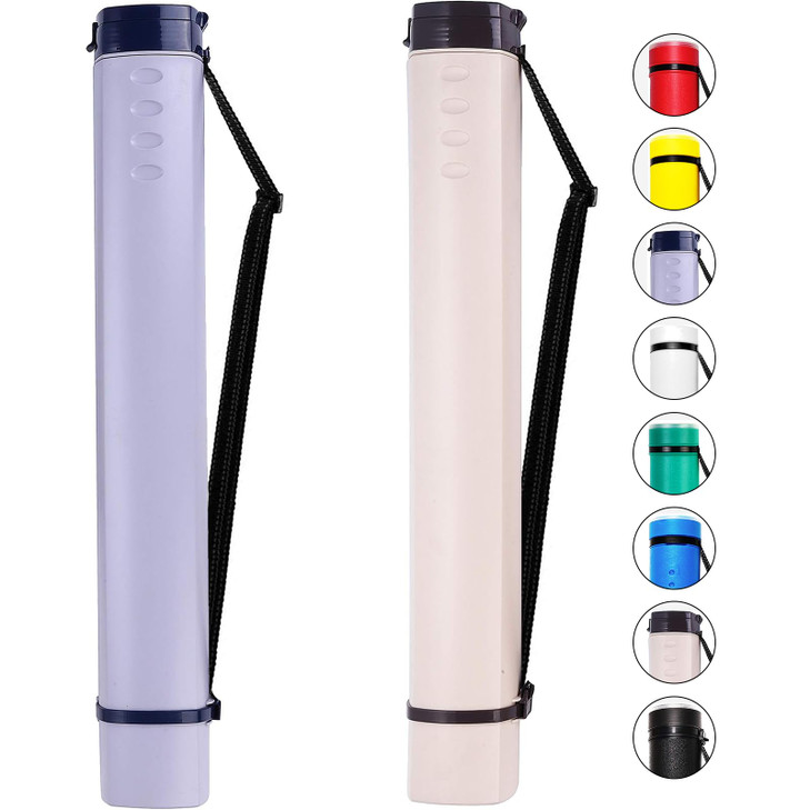 2-Pack Extendable Poster Tubes Expand from 24.5 to 40 with Shoulder Strap | Carry Documents, Blueprints, Drawings and Art | Creamy White and Violet