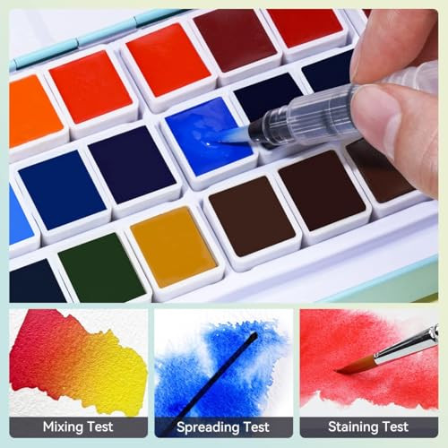 MeiLiang Watercolor Paint Set, 36 Vivid Colors in Pocket Box with Metal Ring and Watercolor Brush, Perfect for Students, Beginners and More