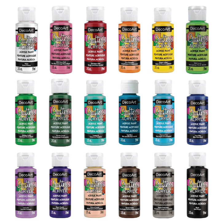 DecoArt Crafters Acrylic Paint Set  Popular Colors, 18 Bottles (2 fl oz)  Easy Craft Paints, Classrooms, Art Projects & DIY Crafts