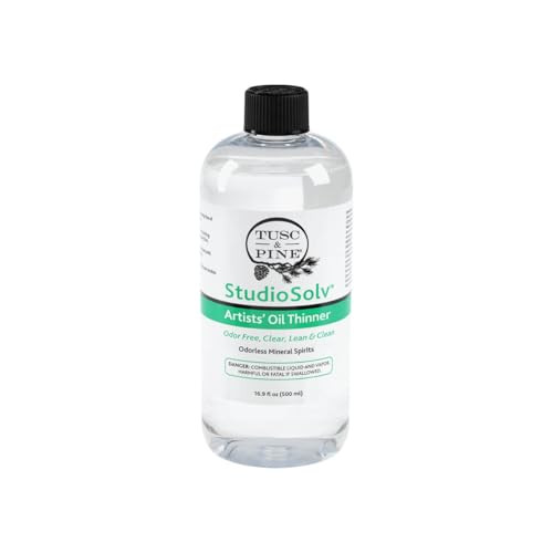 Tusc & Pine StudioSolv Odorless Mineral Spirits 16.9oz (500ml) - Purified Odor-Free Spirit Solvent for Thinning Oils, Artists, Painting Thinner, Pro