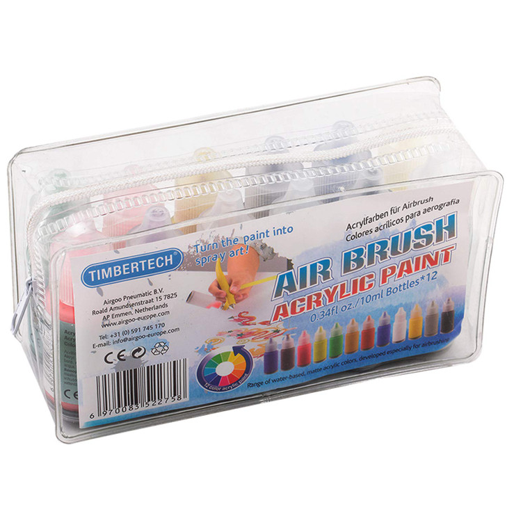 TIMBERTECH Acrylic Airbrush Paint, Professional 12x10ml Color Set of Acrylic Paint, Quick Drying Water Based, Rich Vivid Colors for Artists, Students