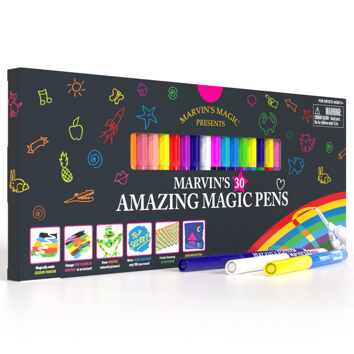 Marvin's Magic - 30 Amazing Magic Pens - Color Changing Pen Art - Create 3D Lettering, Write Secret Messages - Stationery Supplies, Art Supplies for