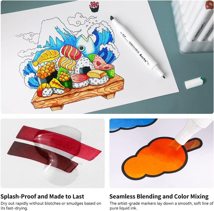 Arrtx Alcohol Markers ALP 80 Colors,Dual Tips Permanent Drawing Art Markers for Artists Adult Coloring Illustration, Design, Anime, Comic