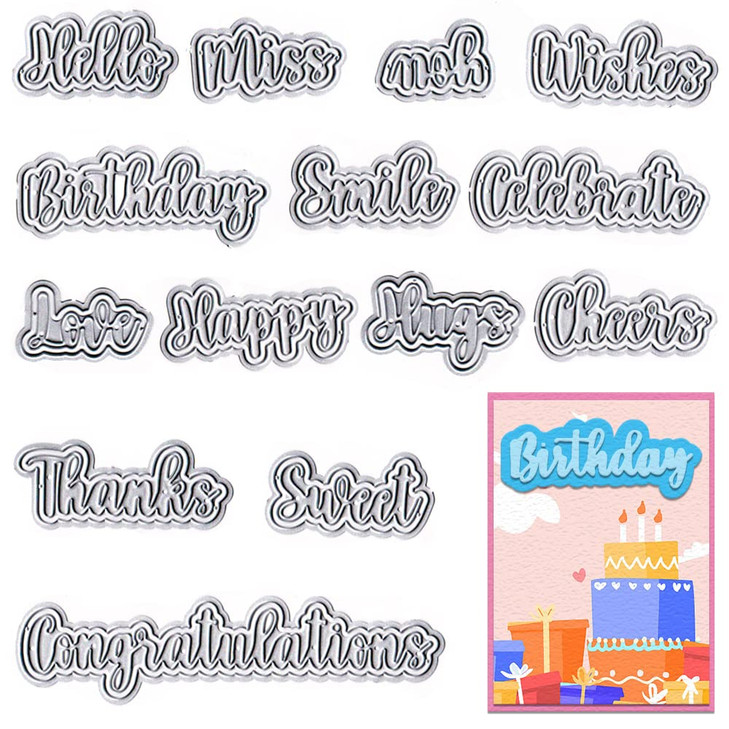 Threetols 14 PCS Holiday Words Metal Die Cuts for Card Making, Birthday Thanksgiving Words Cutting Dies for Paper Craft DIY Decor Holiday Card Making
