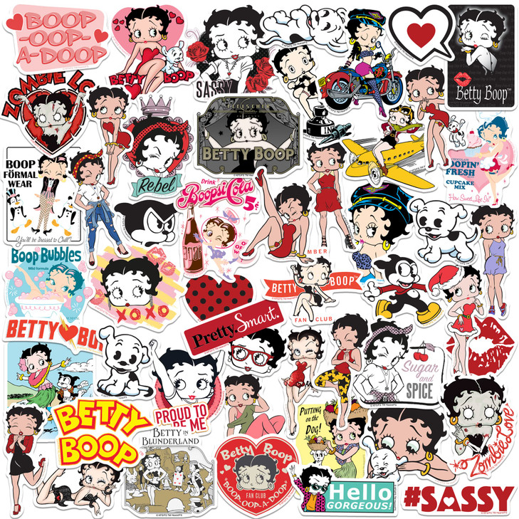 Betty Boop 50ct Vinyl Large Deluxe Stickers Variety Pack  Laptop, Water Bottle, Scrapbooking, Tablet, Indoor/Outdoor