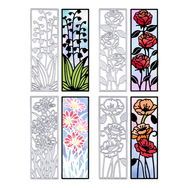 ORIGACH 4 Pcs Metal Flower Frame Cutting Dies for Card Making Embossing Stencil Die Cuts for Scrapbooking DIY Flower Bookmark Card Decoration