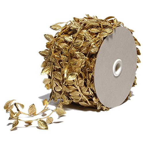 BASOKAN Gold Leaves Leaf Ribbon Trim Rope - 20 Yards - for Garland DIY Crafts and Party Wedding Home Decorations (Gold)