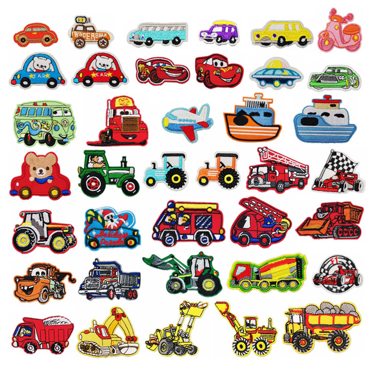 Woohome Car Iron-on Patches - Excavator, Racing Car, Fire Truck - 40 PCS Sew-on Appliques for Kids DIY Crafts, Clothing, Jeans, Jackets, Bags - Iron-