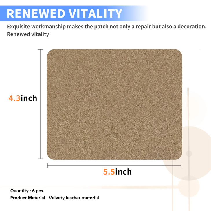 Azobur Repair Patch, 6 Piece Microfiber Patches, Self Adhesive Fabric Sofa Patch Repair Fabric, Luxurious Look, Quick Fix Sofa.(Khaki)