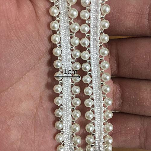 FQTANJU 5 Yard Pearls Lace Ribbon Applique Pearl Fringe for Wedding Applique Party White