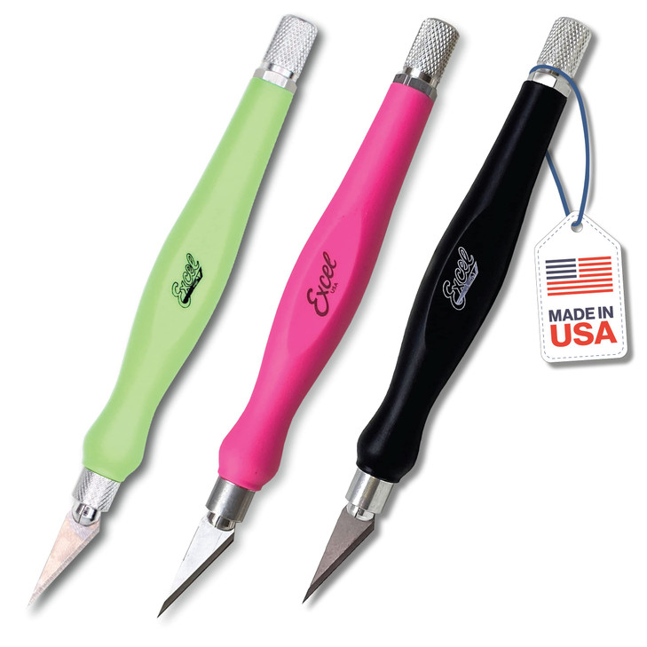 Excel Blades Fit Grip Craft Knife 3-Pack With #11 Ultra-Sharp Carbon Steel Angled Blade  Precision Hobby Knife with Contoured Rubberized Grip for DI