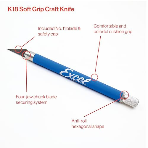 Excel Blades K18 Soft Grip Detail Craft Knife Set  With Precision Fine Point #11 Angled Blades for Cutting & Trimming  Multi-Purpose Hobby, Scrapbo
