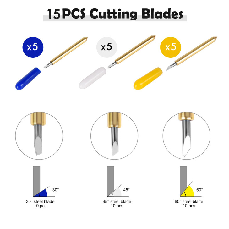 Mekote 15 pcs Premium Fine Point Blade Compatible with CRI Maker 3/Maker4/Maker/Explore 3/Explore Air 2/Air/One/Venture, 30 degree/45 degree/60 Degre