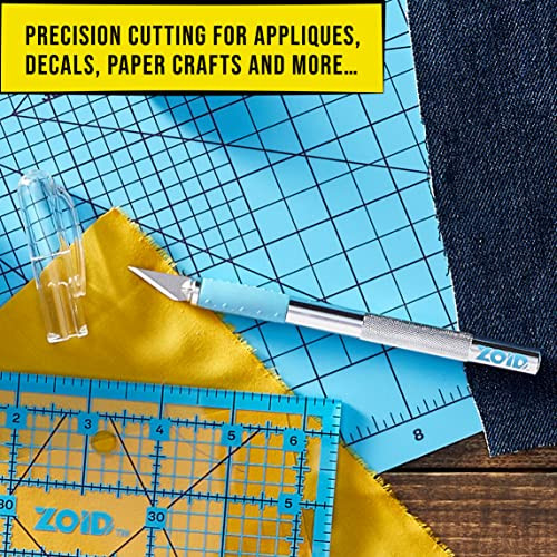 Zoid Art Knife with TraX-Grip, Craft Knife for Precision Cutting, Pen Knife for Paper, Fabrics, Stencil, Scrapbooking and more, Blue Textured Grip
