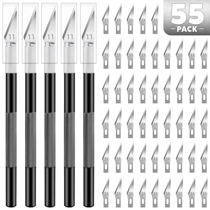 TIFICAL 55 PCS Exacto Knife Set, 5 Piece Craft Knife and 50 Additional SK5 Blades, Hobby Knife for Miniatures, Professional Exacto Knife for Crafting