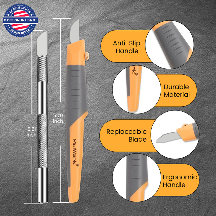 MulWark 32-Piece Precision Hobby Knife Set - Exacto Knife Set For Modeling - Craft Knife Handle Customized With Chiseling, Stencil Edge And Fine Poin