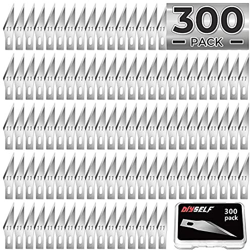 DIYSELF 300 PCS Exacto Knife Blades 11, High Carbon Steel Exacto Blades, Craft Knife Blade, #11 Exacto Knife Refill Blade with Storage Case for Scrap