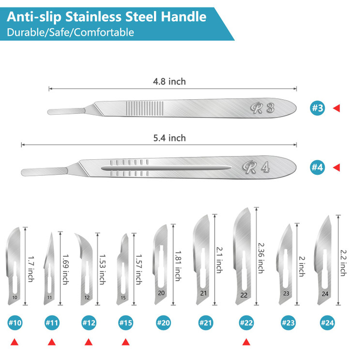 55PCS Surgical Blades Kit, 10#11#12#15#22 Sterile Blade for dermaplaning, Craft & More, Art Carving Blade with 5 Stainless Steel Handles