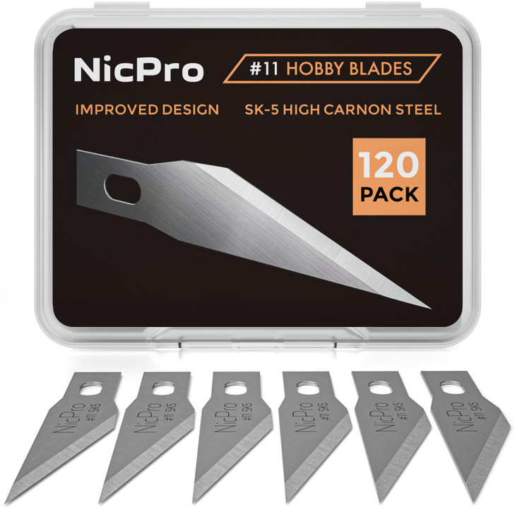 Nicpro 120 PCS Hobby Blades Set SK-5, Utility #11 Art Blades Refill Cutting Tool with Storage Case for Craft, Hobby, Scrapbooking, Stencil