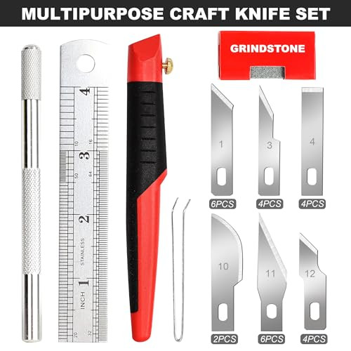 FASTPRO 31-Piece Precision Hobby Knife Set, Craft Knives with 26pcs Blades, Exacto Knife Set Included Tweezers, Grindstone, Steel Ruler and Storage C