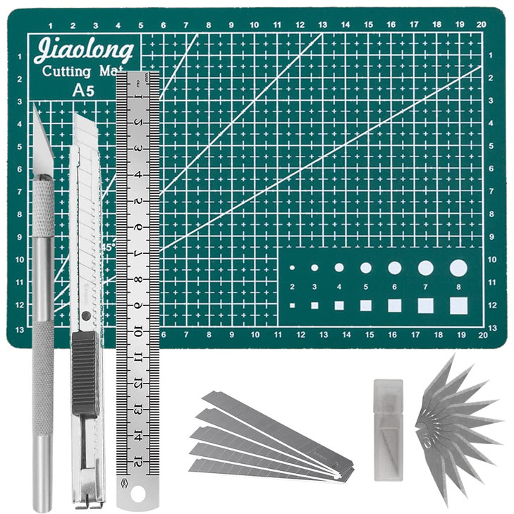 Fengirl precision carving craft hobby knife suit 1 exacto knife 11 stainless steel exacto blades one 15cm steel ruler A5 PVC cutting board 1 art knif