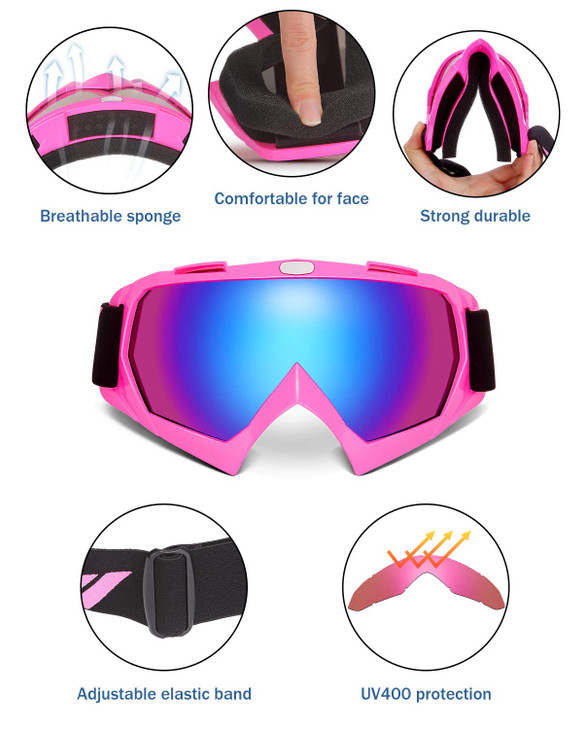 KEMIMOTO Dirt Bike & Motocross Goggles - ATV/UTV & Ski Goggles - Anti UV Protection