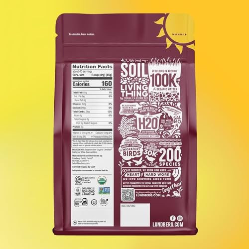 Lundberg Basmati Rice, Long Grain White Rice - Non-Sticky, Fluffy, Nutty, Aromatic Rice, Vegan Food, Healthy Meals, Gluten-Free, Grown in California,