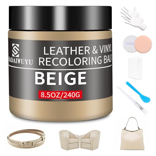 Leather Recoloring Balm,8.5oz Leather Color Restorer,Beige Leather Repair kit for Furniture and Car Interior,Leather Couch Scratch Repair,Leather Dye