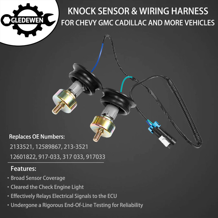 Dual Knock Sensors with Wiring Harness Kit | Knock Sensor 5.3 for Chevy Suburban Silverado Avalanche Tahoe, GMC Sierra Yukon, Cadillac Hummer & More