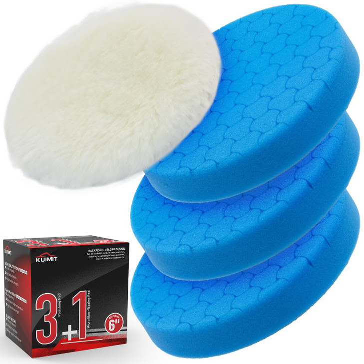 KUIMIT Blue Polish Pad, 3Pcs 6.5 Inch Face for 6 Inch Buffing Polishing Pads and Woolen Pads 150mm Backing Plate Compound Buffing Sponge for Car Buff
