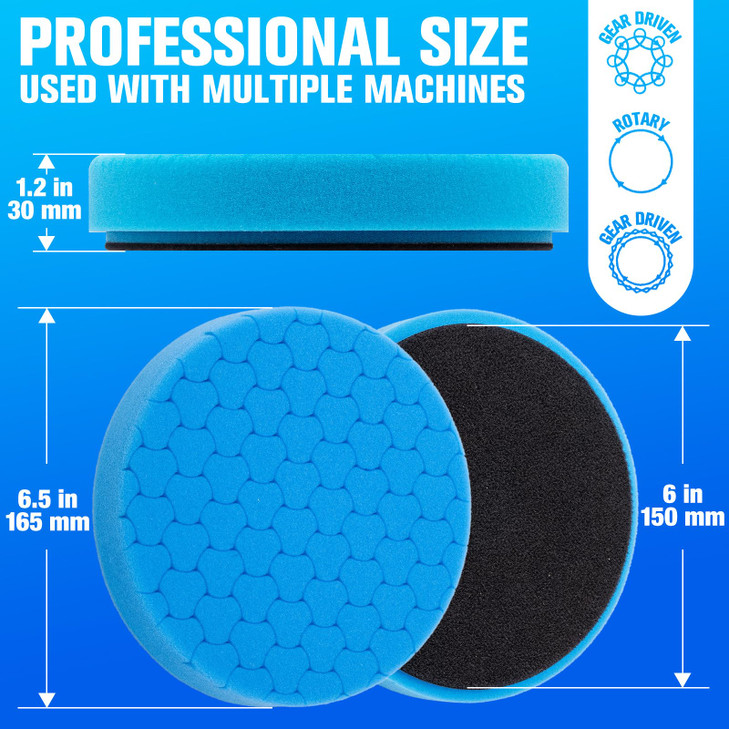 KUIMIT Blue Polish Pad, 3Pcs 6.5 Inch Face for 6 Inch Buffing Polishing Pads and Woolen Pads 150mm Backing Plate Compound Buffing Sponge for Car Buff