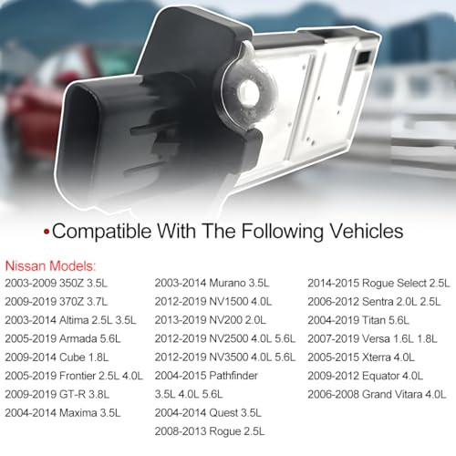 zipelo Mass Air Flow Meter Sensor, 22680-7S00A Auto Mass Air Flow Meter Sensor, Automotive Airflow Sensor, Compatible with Nissan 03-14 Altima 06-12