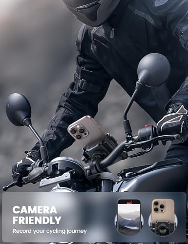 Lamicall Motorcycle Bike Phone Mount - [No Block Camera] [1s Lock] Bike Cell Phone Holder Clamp, Bicycle Scooter Handlebar Clip, Gifts for iPhone 17