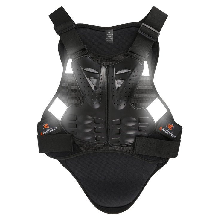 RIDBIKER Chest Protector Motorcycle, Dirt Bike Gear Body Armor Vest Spine Back Protector for Motocross Off-Road (Reflective at Night) (Black, L)