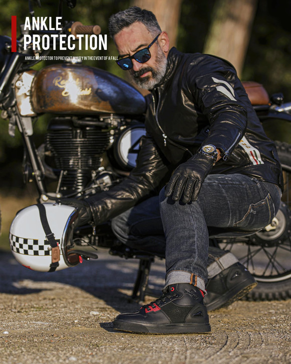 Grapelet Motorcycle Shoes for Men, Anti-Skid Motorcycle Riding Shoes Motocross Protective Boots with Side Zipper, Ankle Support Black,10.5