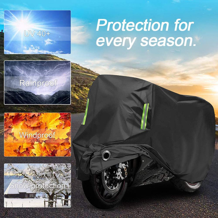 Motorcycle Cover All Season,Universal Weather Quality Waterproof Sun Outdoor Protection Scooter Shelter Tear Proof Night Reflective & Lock-Holes Stor