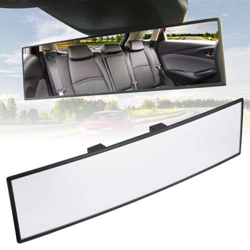 JOYTUTUS Rear View Mirror, Universal 11.81 Inch Panoramic Convex Interior Clip-on Wide Angle Mirror to Reduce Blind Spot Effectively for Car SUV Truc