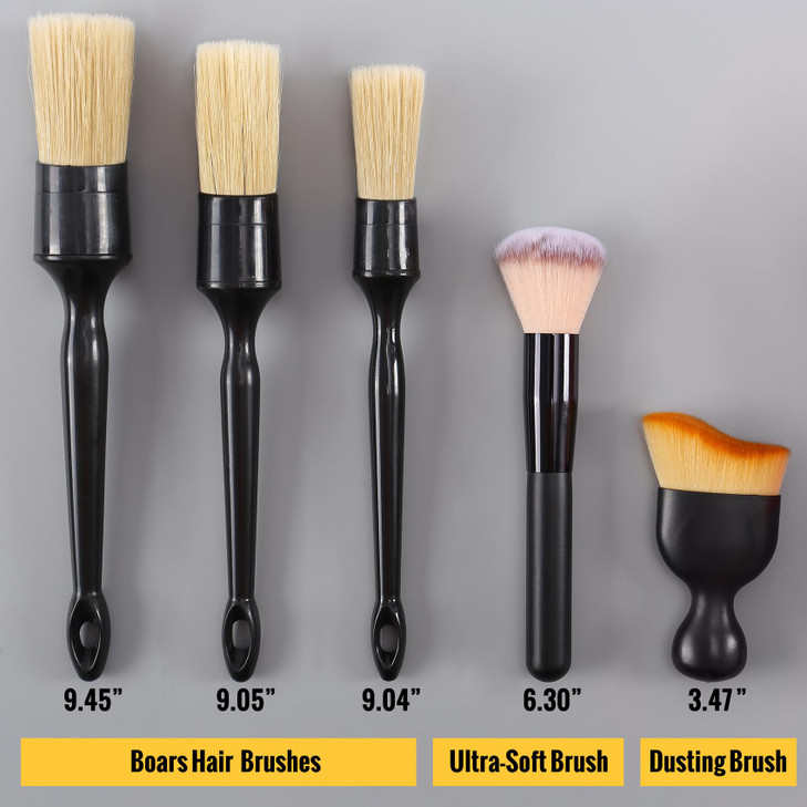 Birbenben 6PCS Car Detailing Brush Set, Ultra Soft Boars Hair Detail Brushes, Automotive Cleaning Brush Kit for Wheels, Air Vent, Leather Seats, Vehi