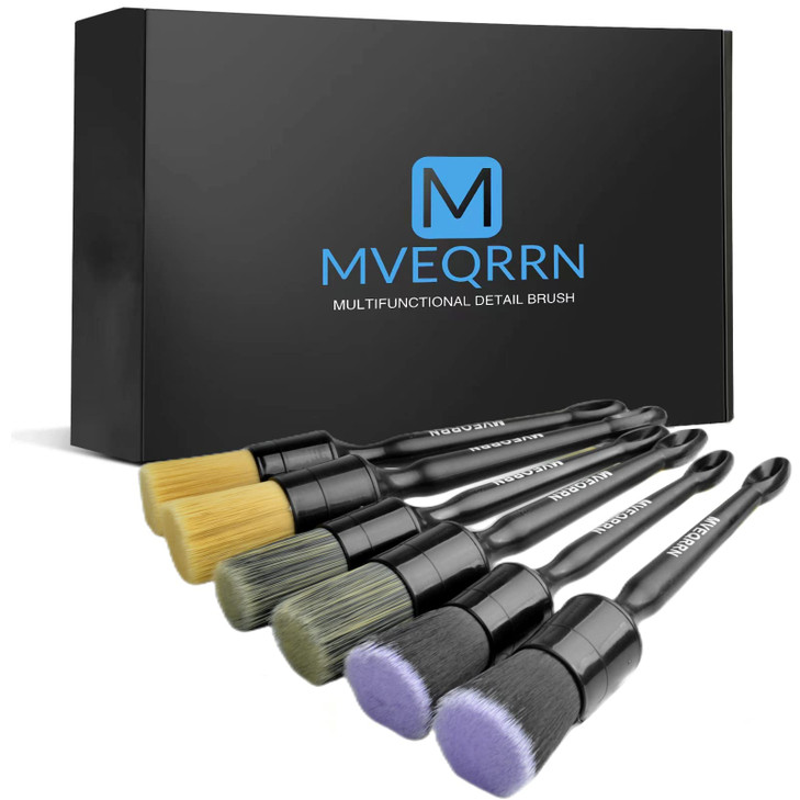 MVEQRRN 6pcs Car Detailing Brush Set-2pcs Boars Hair Car Detailing Brushes,2pcs Ultra Soft No Scratch Detailing Brush for Air Vent,Leather Seat 2pcs