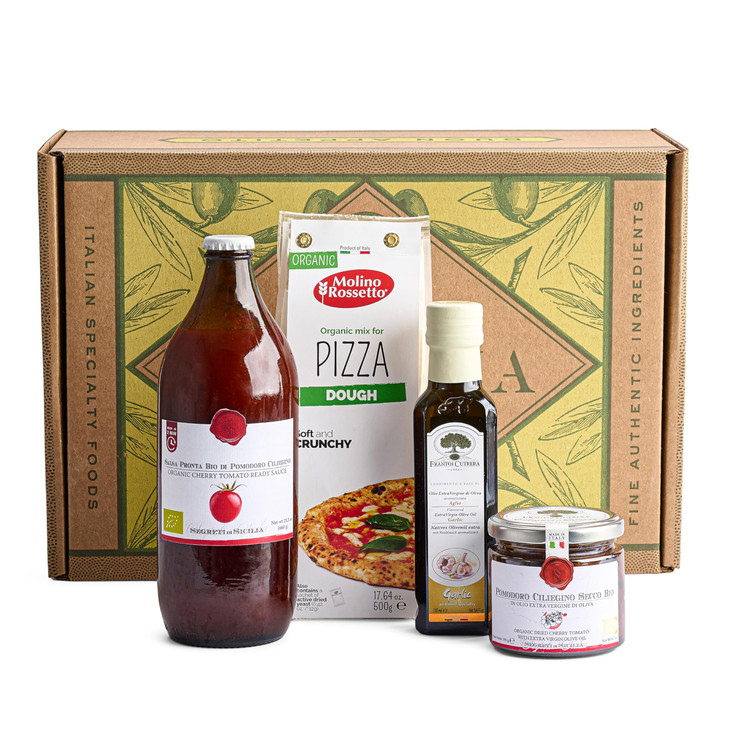 Mercato di Bellina Organic Pizza Kit Gift Basket - Authentic Homemade Pizza Making Kit for Home Chefs, Italian Gift Basket Includes Organic Crust Mix