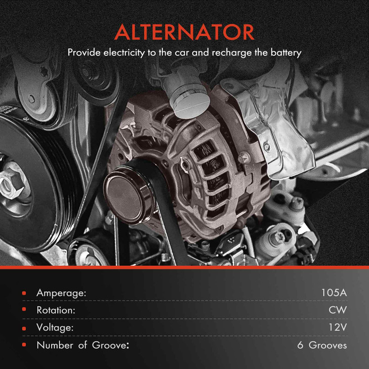 A-Premium Alternator Compatible with Chevrolet/Chevy, Cadillac, GMC Vehicle Models, 4.3L 4.8L 5.0L 5.3L 5.7L 6.0L 6.5L 6.6L 8.1L, 12V 105A 6-Groove P