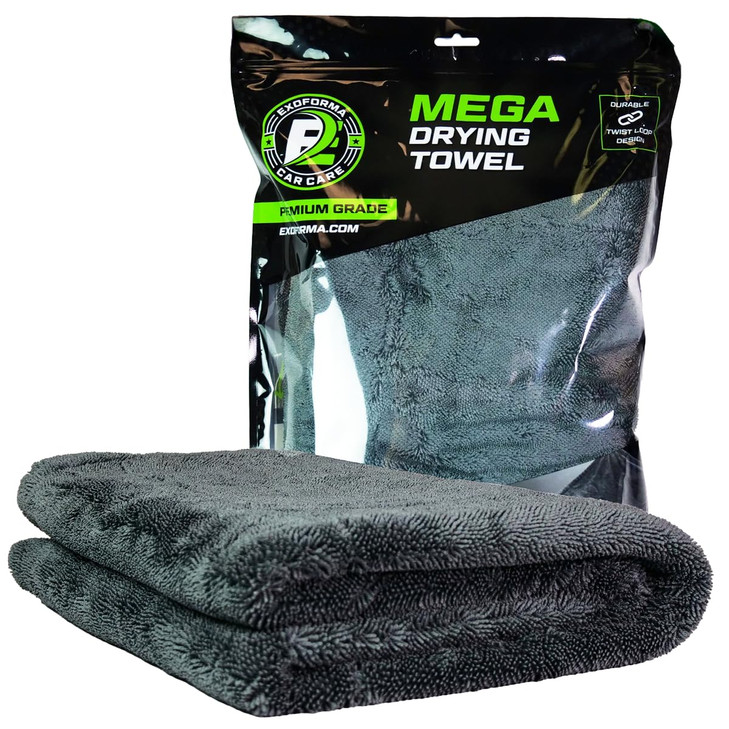 ExoForma Mega Car Drying Towel - Holds Up to 9 lbs, No Streaks, Scratches, or Water Spots | 1200 GSM Microfiber Double Twist Pile & Edgeless Design,